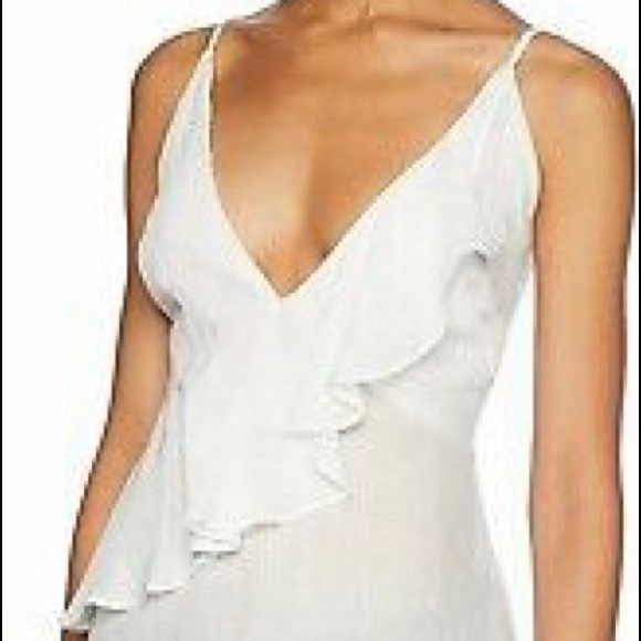 BB DAKOTA Top Camisole Sexy V-Neck Ruffle Crepe Adjust. Spaghetti Straps Sz L - Picture 5 of 6